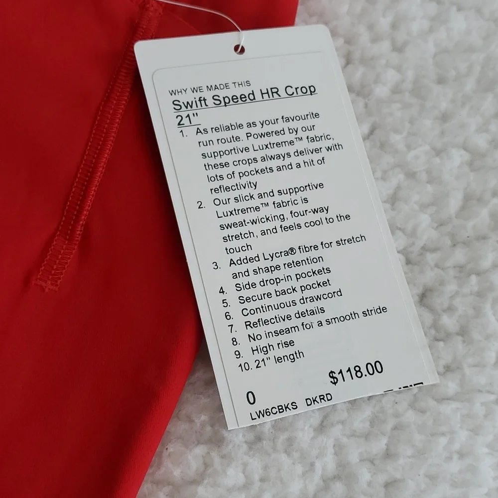 Lululemon Swift Speed HR Crop 21" Dark Red - Picture 6 of 17